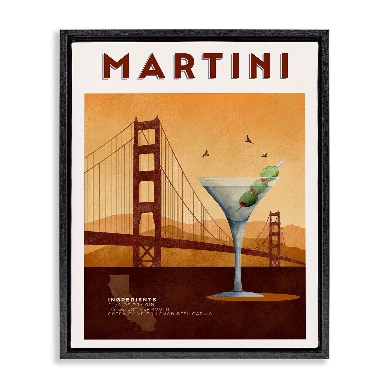 Stupell Industries Retro Martini & Bridge View Floating Frame, design by Brett Blumenthal